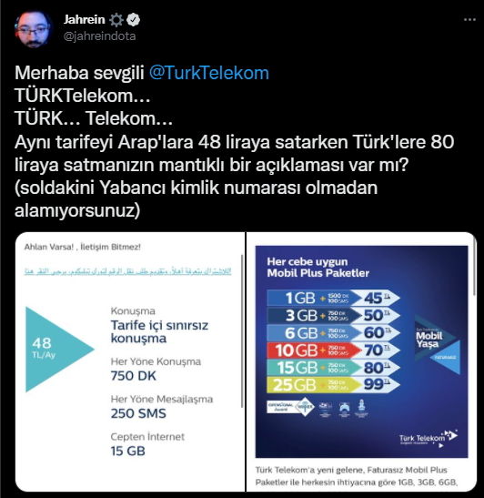 türk telekom suriyeli paketi, Türk telekom araplara 48 TL